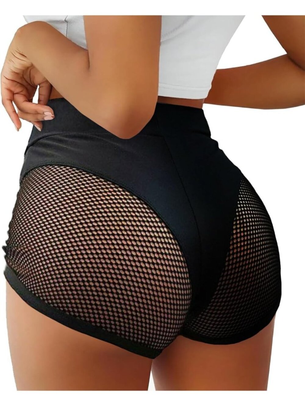 Women's Black 1 Cut Out Yoga Scrunch Booty Hot Pants High Waist Sports Shorts